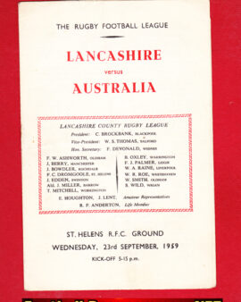 Lancashire Rugby v Australia 1959 – At St Helens RFC Ground