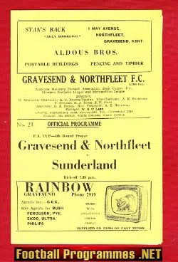 Gravesend Northfleet v Sunderland 1963 - FA Cup plus Supplement