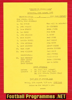 Tranmere Rovers v Home Farm 1983 – Single Sheet – Dublin Team