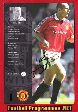 Manchester United Jaap Stam Signed Autograph Treble Winner 1998