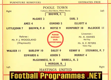 Poole Town v Hastings United 1961