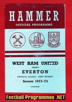 West Ham United v Everton 1974 – Multi Autographed Signed