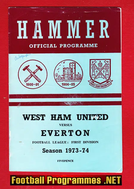 West Ham United v Everton 1974 – Multi Autographed Signed