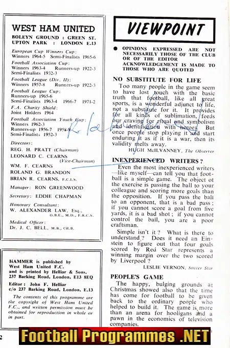 West Ham United v Everton 1974 - Multi Autographed Signed