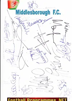 Middlesbrough Football Club Multi Signed Autographed Sheet 1995