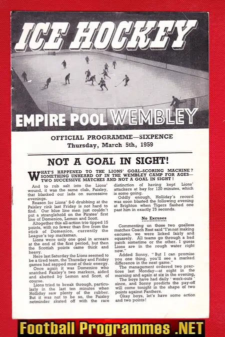Wembley Ice Hockey v Nottingham 1959