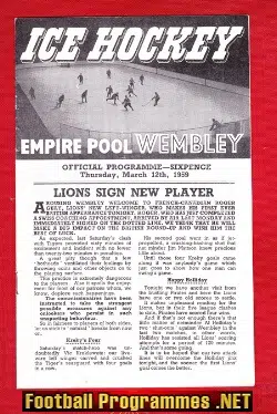 Wembley Ice Hockey v Paisley Pirates 1959