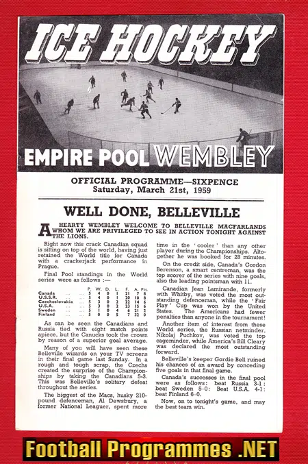 Wembley Ice Hockey v Canada 1959