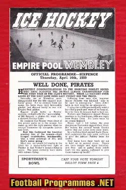 Wembley Ice Hockey v Brighton Tigers 1959