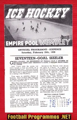 Wembley Ice Hockey v Paisley Pirates 1959
