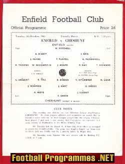 Enfield v Cheshunt 1965 – Single Sheet – Friendly Match