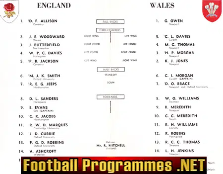 England Rugby v Wales 1956 - Twickenham
