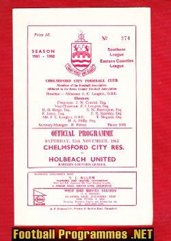 Chelmsford City v Holbeach United 1961 – Reserves Match