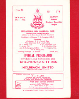 Chelmsford City v Holbeach United 1961 – Reserves Match