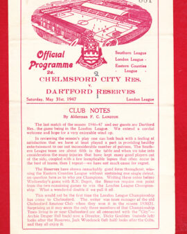Chelmsford City v Dartford 1947 – Reserves Match 1940s