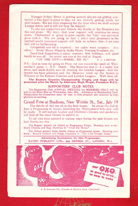Chelmsford City v Dartford 1947 - Reserves Match 1940s