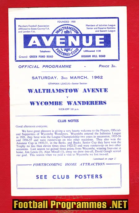 Walthamstow Avenue v Wycombe Wanderers 1962
