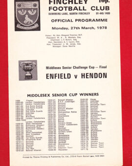 Enfield v Hendon 1978 – Middlesex Senior Cup Final at Finchley