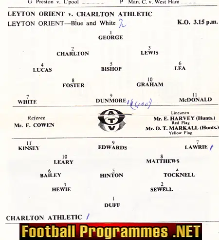 Leyton Orient v Charlton Athletic 1961