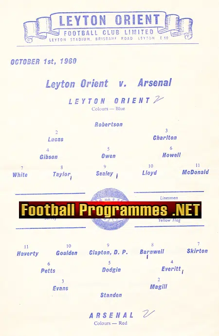 Leyton Orient v Arsenal 1960 - Brisbane Road