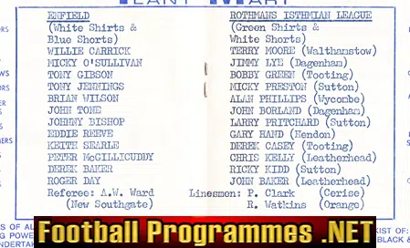 Enfield v Rothmans Isthmian League X1 1976 - Friendly Match