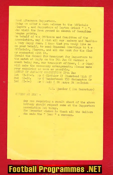 Bexleyheath Welling v Leyton Orient 1960 - Reserves Match