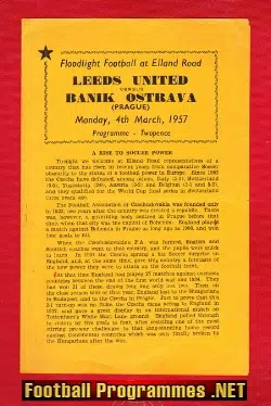 Leeds United v Banik Ostrava 1957 – Floodlight game Elland Road