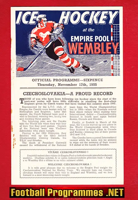 Wembley Ice Hockey v Czechoslovakia 1955