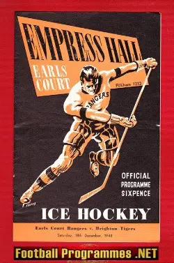 Earls Court Rangers Ice Hockey v Brighton Tigers 1948