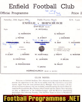 Enfield v Hornchurch 1966 – Single Sheet Practice Match