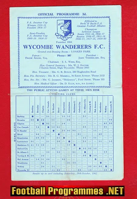 Wycombe Wanderers v Walthamstow Avenue 1962 – FA Cup Replay