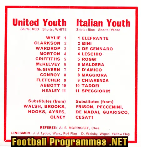 Manchester United v Italian Youth 1972 - Rare Football Programme
