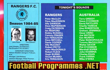 Glasgow Rangers v Australia 1984 - Challenge Match