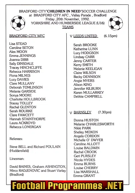 Bradford City Ladies v Leeds United 1992 + Barnsley Womens Football