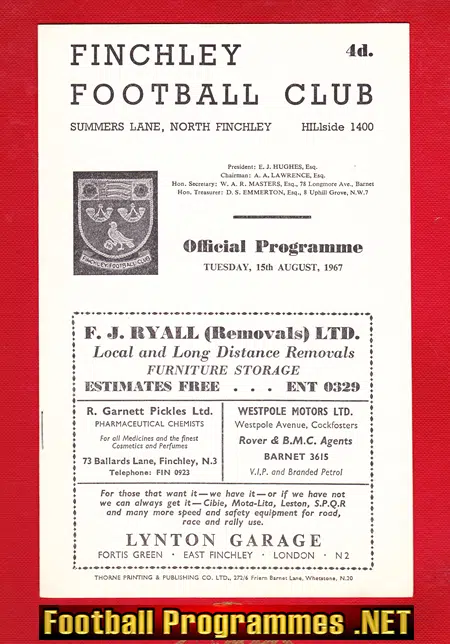 Finchley v Hendon 1967 – Public Trials Match