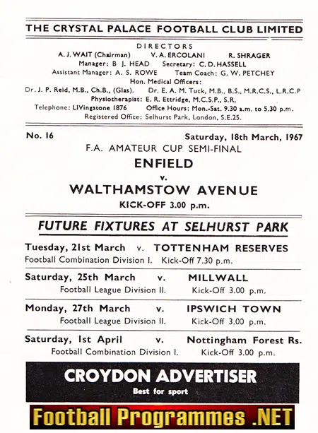 Enfield v Walthamstow Avenue 1967 - Semi Final at Crystal Palace