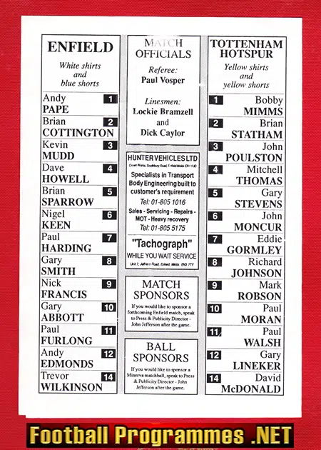 Enfield v Tottenham 1989 - Friendly Match