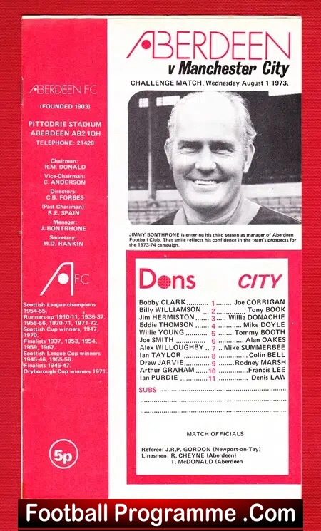 Aberdeen v Manchester City 1973 – Pre Season Friendly Match