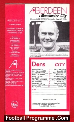 Aberdeen v Manchester City 1973 – Pre Season Friendly Match