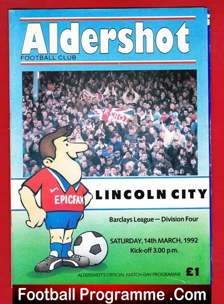 Aldershot v Lincoln City  1992 – Last League Home Game BUST