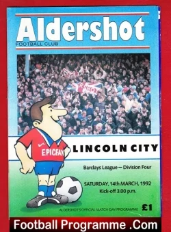 Aldershot v Lincoln City 1992 - Last League Home Game BUST - football programme