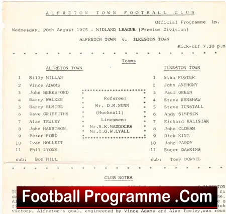 Alfreton Town v Ilkeston 1975
