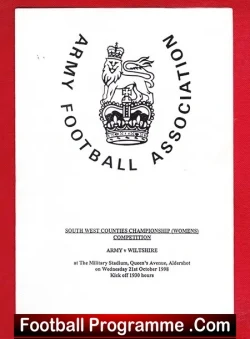 Army v Wiltshire 1998 - at Aldershot Military Stadium - football programme