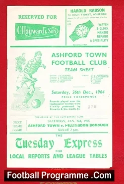Ashford Town v Hillingdon Borough 1965 - football programme