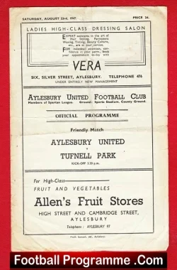 Aylesbury United v Tufnell Park 1947 – Friendly Match 1940s