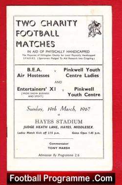 BEA Air Hostesses v Pinkwell Youth Centre Ladies 1967 + Showbiz - football programme