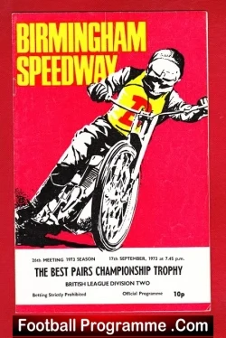 Birmingham Speedway Best Pairs Championship Trophy 1973