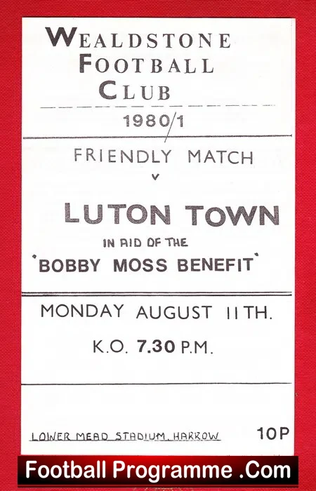 Bobby Moss Testimonial Benefit Match Wealdstone 1980