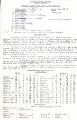 Boreham Wood v Marlow 1969 - Reserves Match - football programme