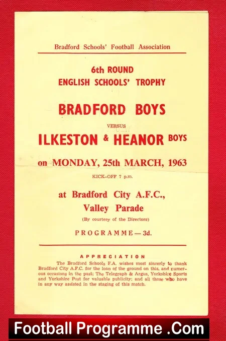 Bradford Boys v Ilkeston Heanor 1963 – Schoolboys Trophy